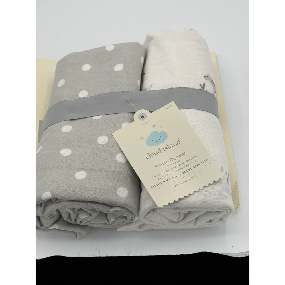 Cloud Island Flannel Blankets 2 Pack 100% Cotton Grey Polka Dot Animal Print NEW